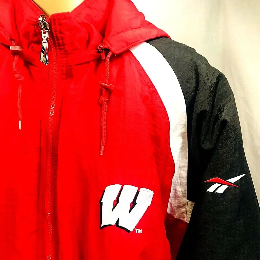Reebok Vtg Reversible Jacket Hooded RARE Ski Puffer XL Red Wisconsin Winter Y2K